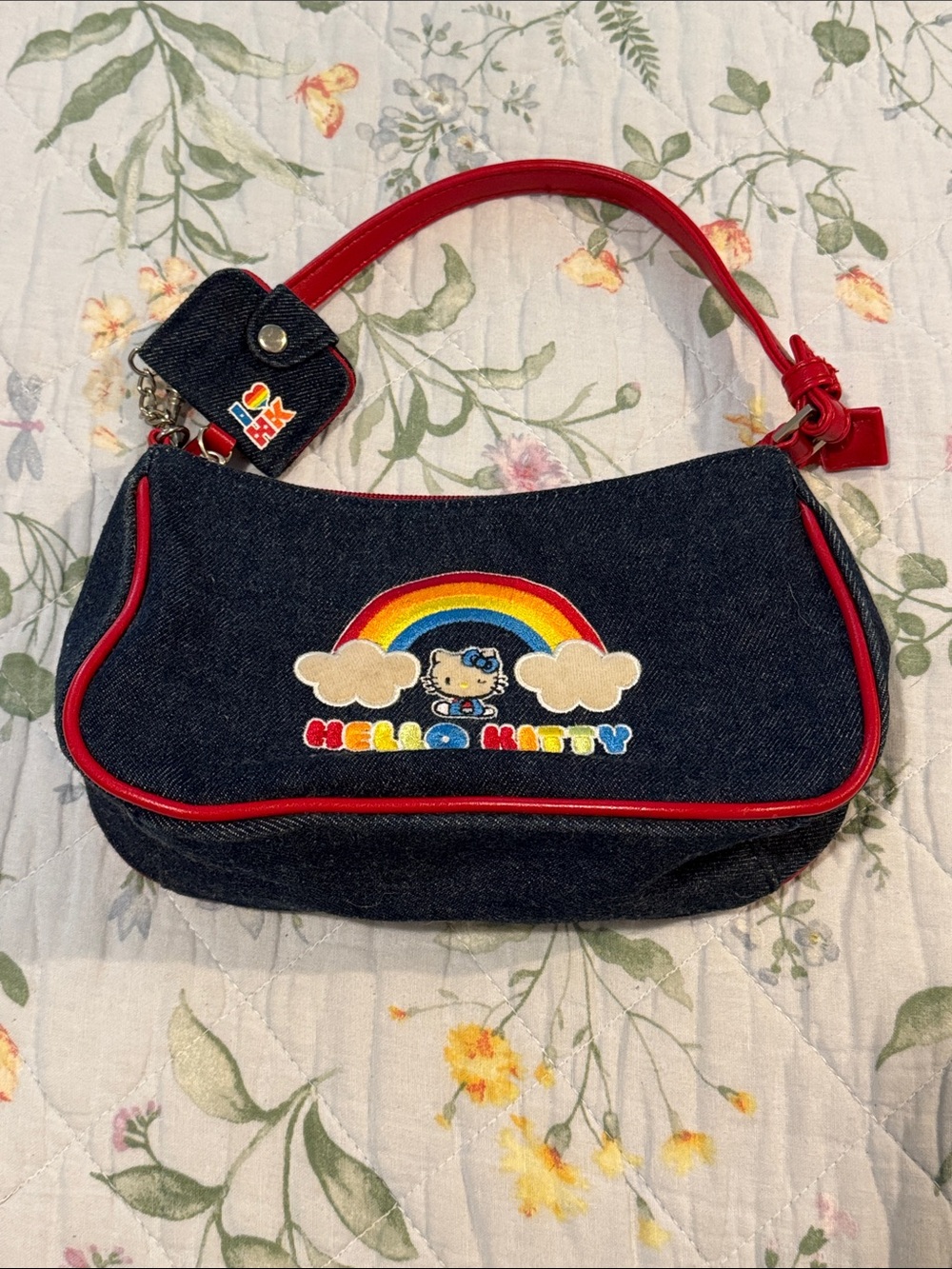 Hello Kitty Small Denim Purse Red Trim Rainbow Sanrio Vintage 2003